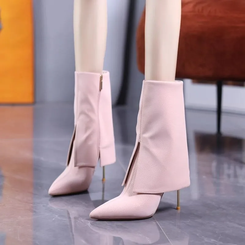 

Temperament Mid-leg Boots Fashion Pointed Toe Zipper Non-slip Wear-resistant Slim Heel Trouser