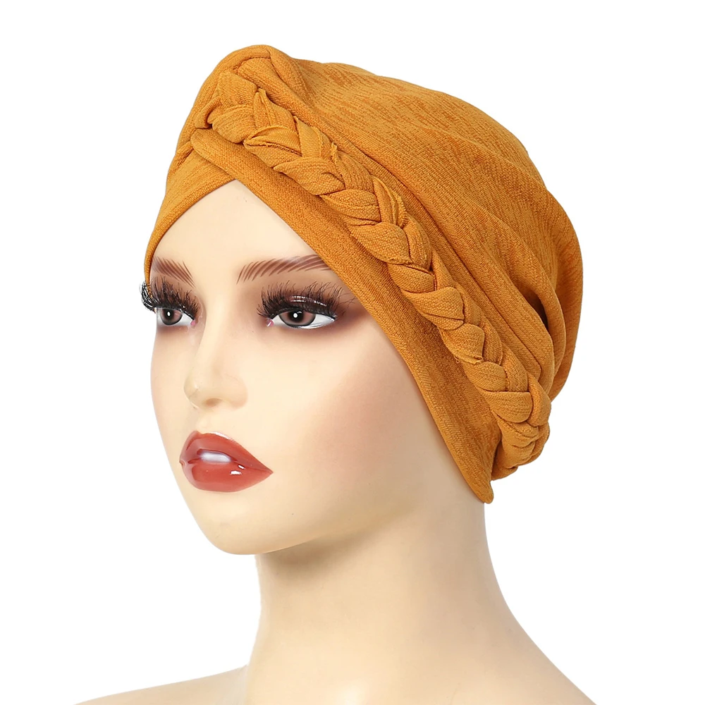 Classic Pink Turban Hat Elegant Twist Braid Women Hijab Spring Autumn Polyester Ladies Hair Cover Cap Headscarf Khaki RIMAIRE