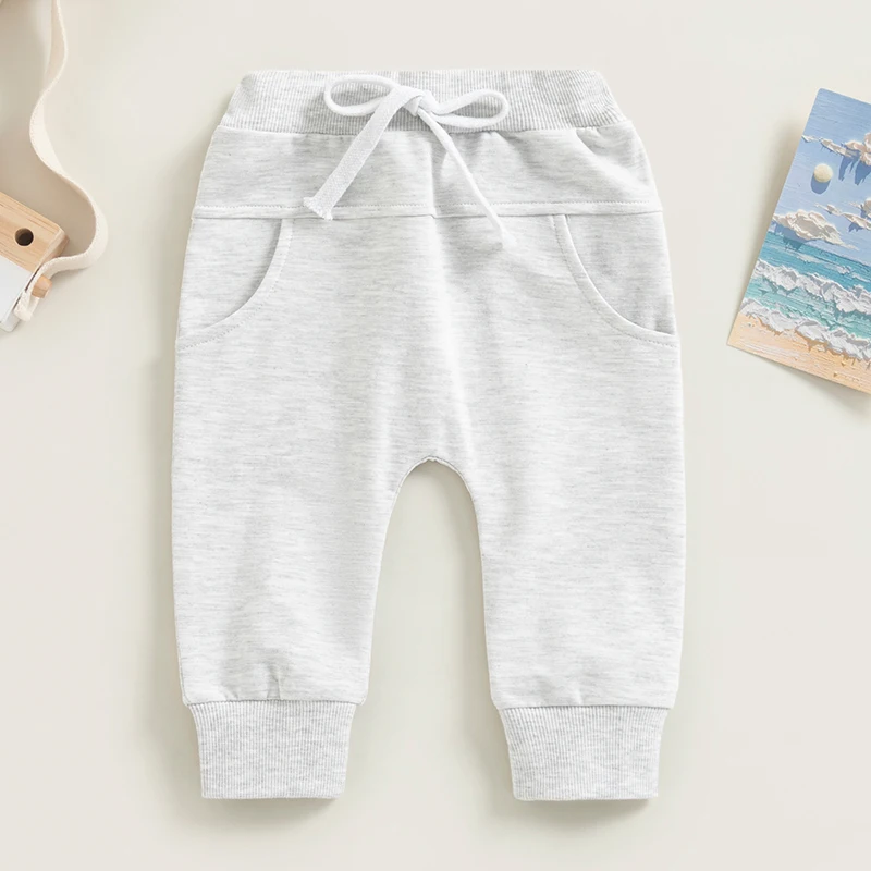 Baby Boys Casual Spring Fall Pants Infant Baby Boys Sweatpants Elastic Waist Drawstring Solid  Harem Trousers with Pockets