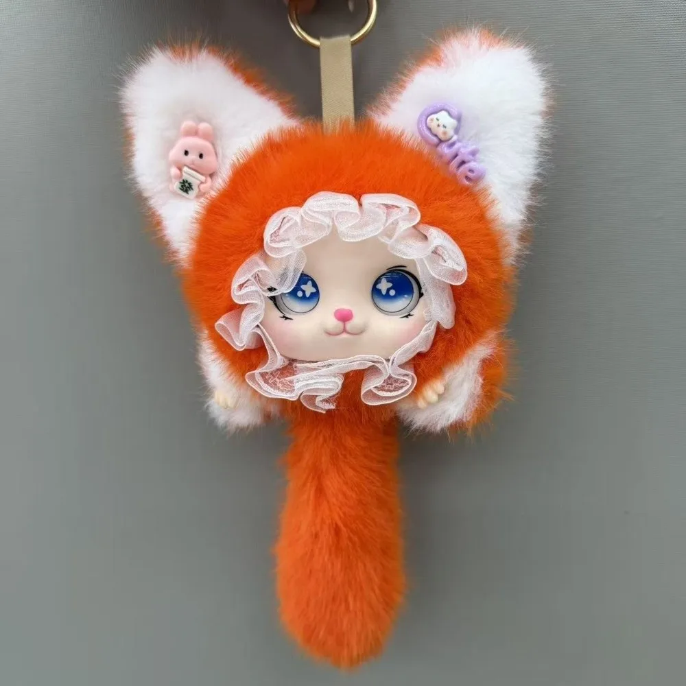 Cartoon Long Tail Cat Keychain Lace Border Ornaments Furry Cat Pendant Kawaii Hanging Charm Cat Keychain Use