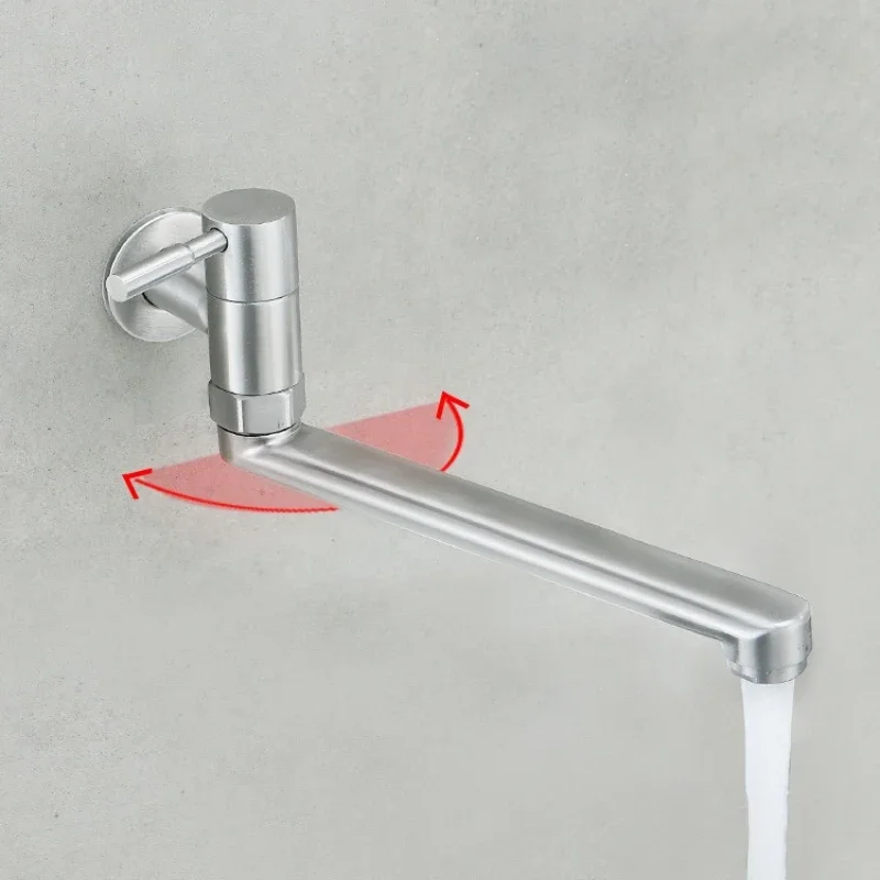 Extended 304 Stainless Steel Tap Wall-mounted Rotatable Single Cold Water Faucet for Balcony Mop Sink & Kitchen Sink