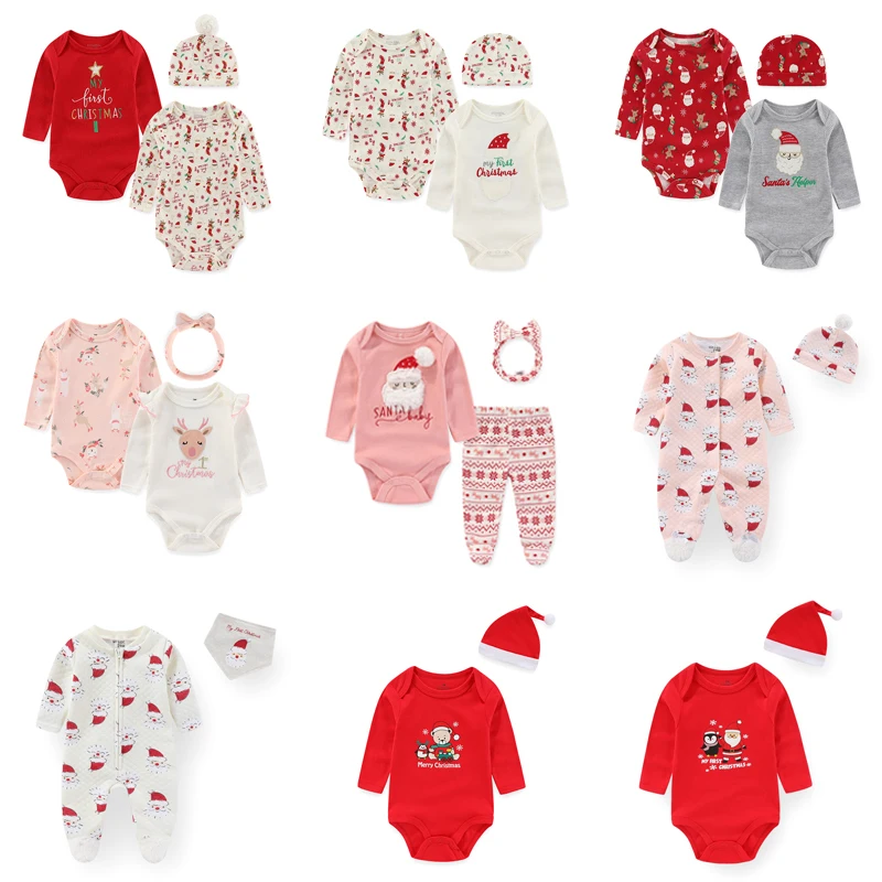 2/3 Pieces Newborn Christmas Baby Girl Sets 0-12 Months Print Christmas Gift Baby Boy Clothes Long Sleeve