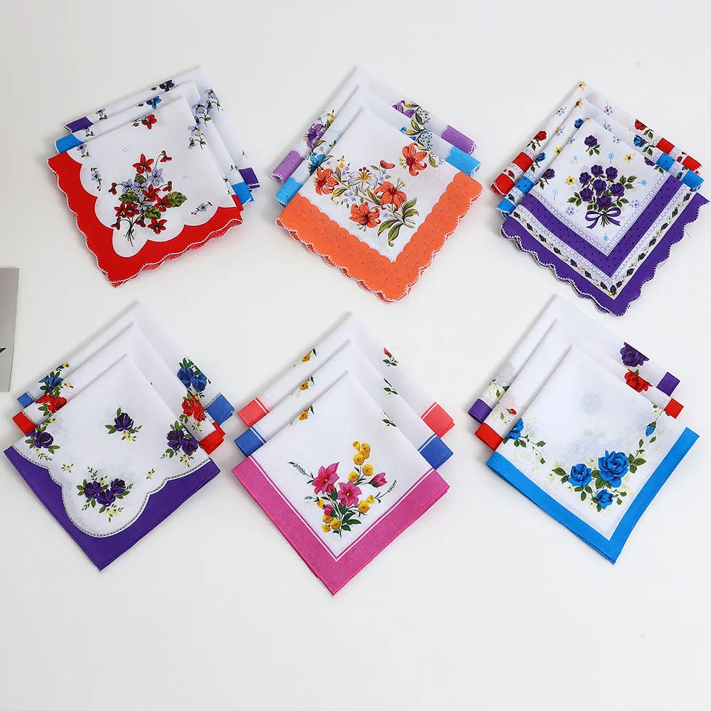 12 Pak saputangan katun murni wanita, sapu tangan katun murni, suvenir pernikahan pengantin dan ibu, handuk keringat untuk segala musim, bentuk bunga acak