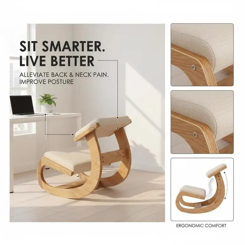 Ergonomic Kneeling Chair Heavy Duty Better Posture Kneeling Stool Office Chair Home for Body Shaping Relieveing Stress Meditation Desk Computer Kneeling Stool Chair