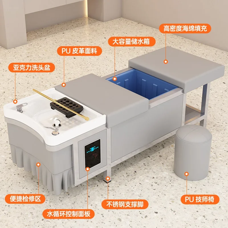 Water-storage bed shampoo bed for head treatment in beauty salon is free of connection to water, and the shampoo bed in barber