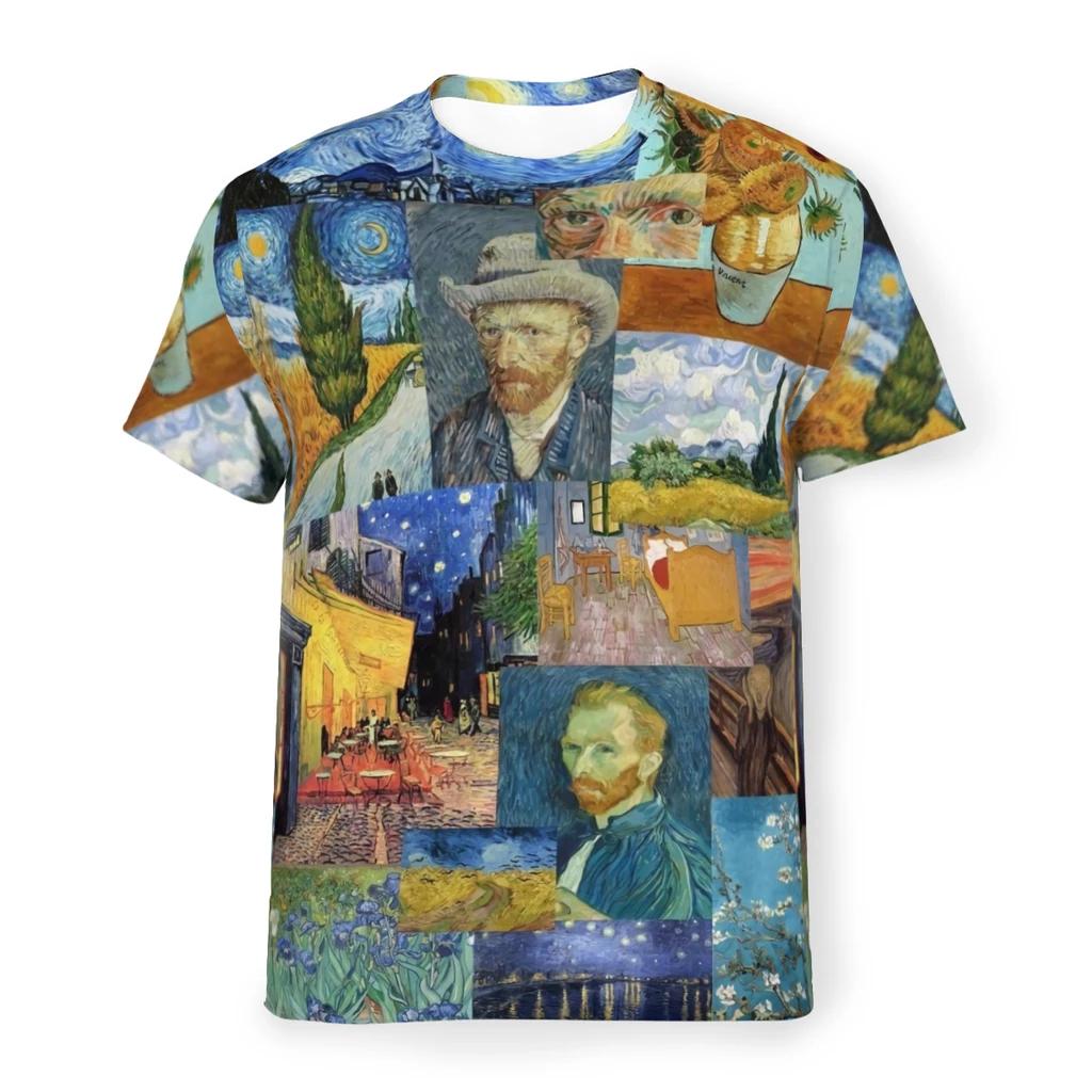 Vincent Van Gogh Paniting, Polyester Print Men T Shirt Outdoor Sports Quick-drying Clothes Casual T-Shirt Street Tees