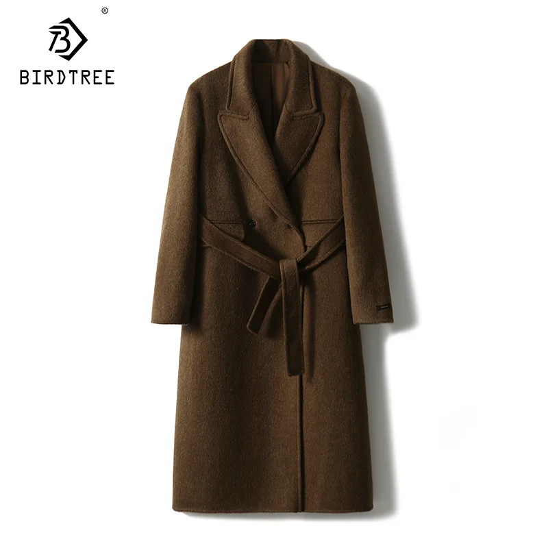 BirdTree-90%Sheep Wool 10%Camel, Coat For Women 2024, Maillard Style, Vintage OL Long Jackets, Autumn Winter Outerwears C40312QM