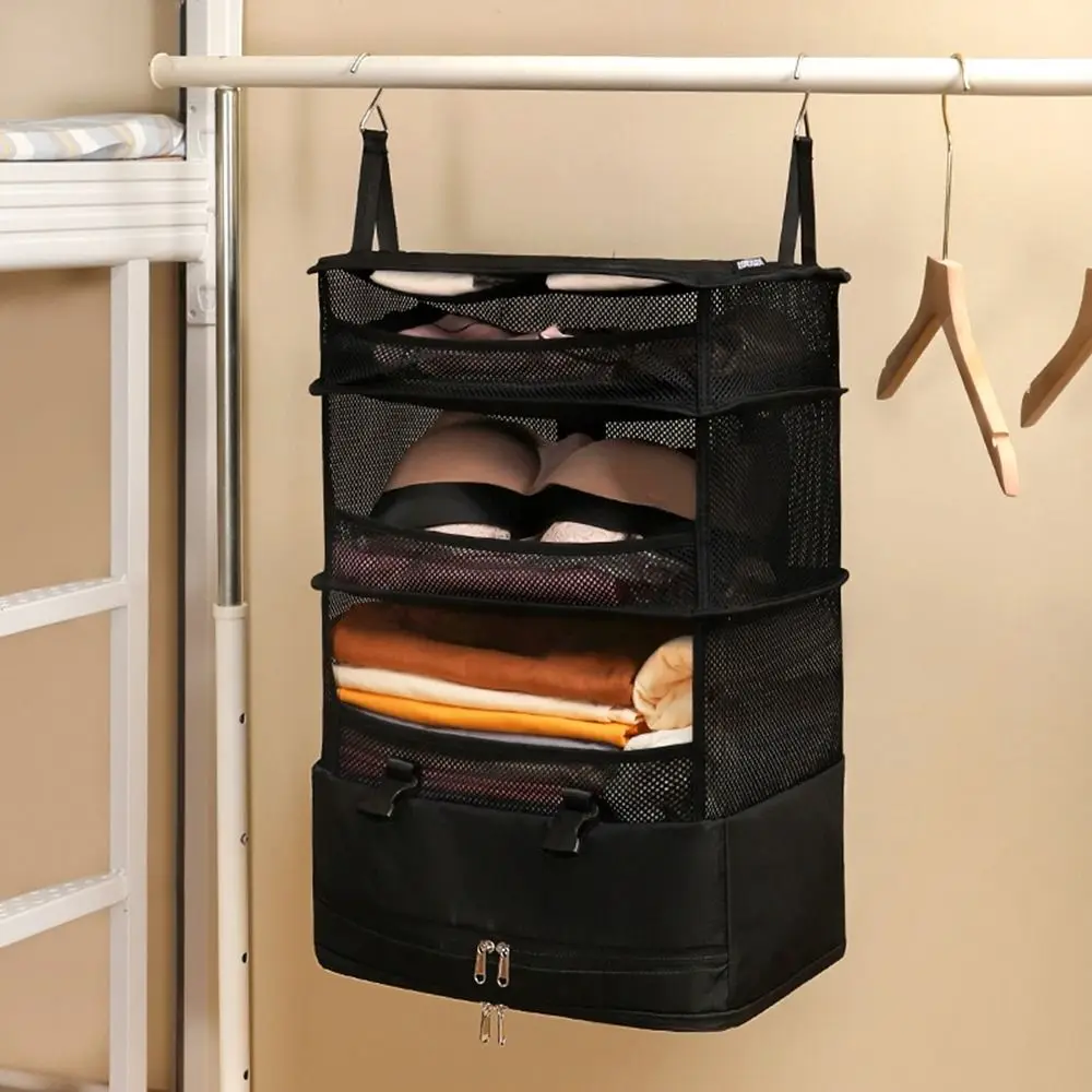 

4 Layers Hanging Travel Storage Bag Large Capacity Foldable Underwear Sorting Bag Space Saving with Mesh Pockets