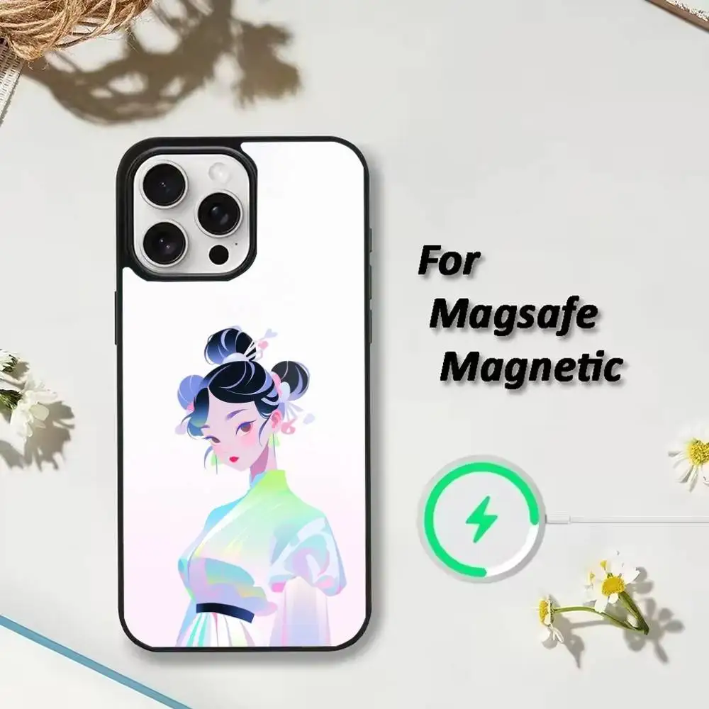 Bella custodia per telefono antica ragazza per iPhone 17,16,15,14,13,12,Plus,Pro,Max per ricarica wireless magnetica Magsafe