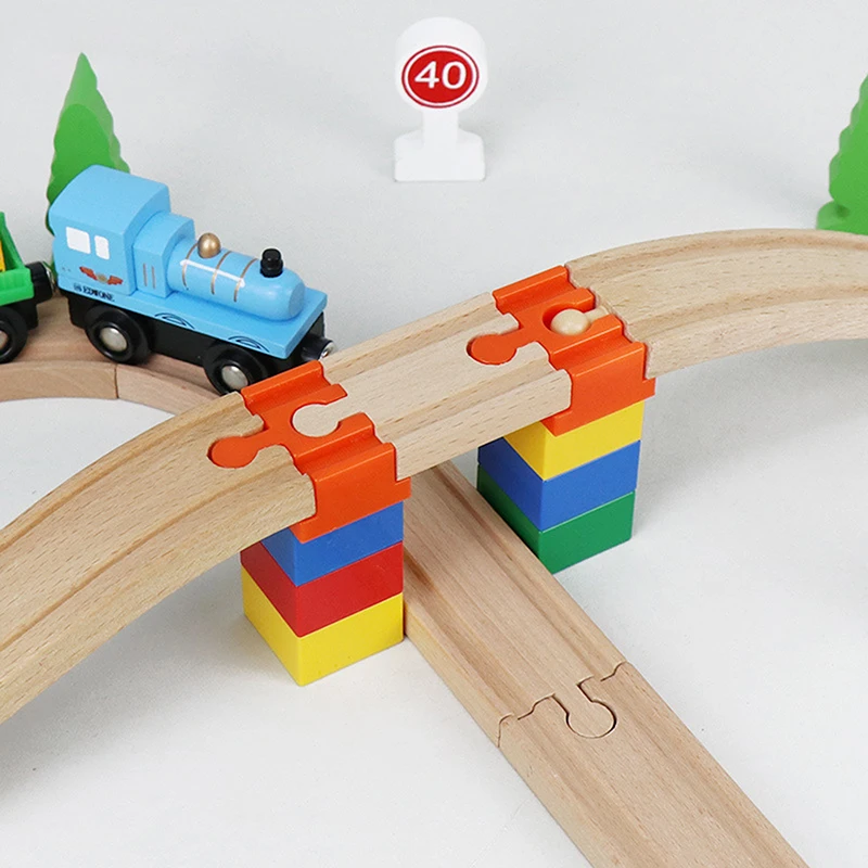 New 5Pcs Wooden Train Track Adapter Rail Building Block Connector Compatible With All Wood Railway Train Track Set