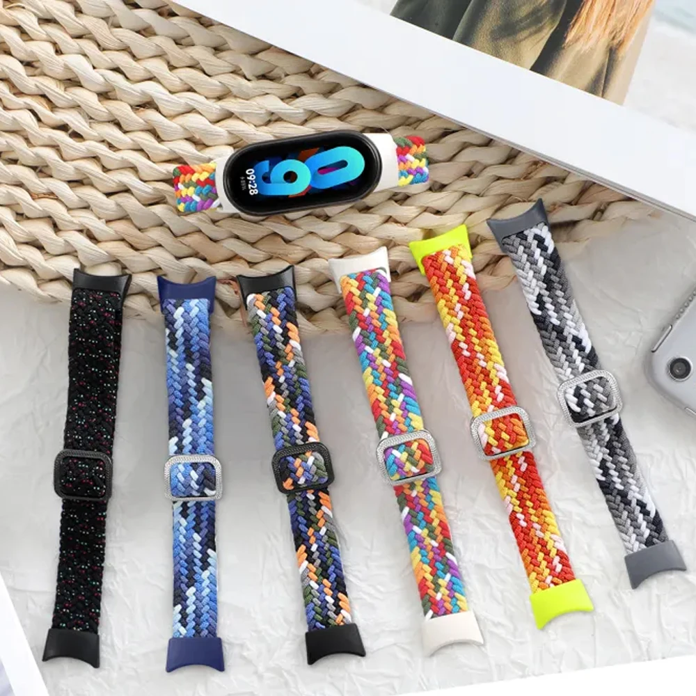 Geflochtenes Solo-Loop-Armband für Mi Band 8, NFC-Armband, elastisch, verstellbar, Nylon-Smartwatch-Correa-Armband für Xiaomi Mi Band 8 9