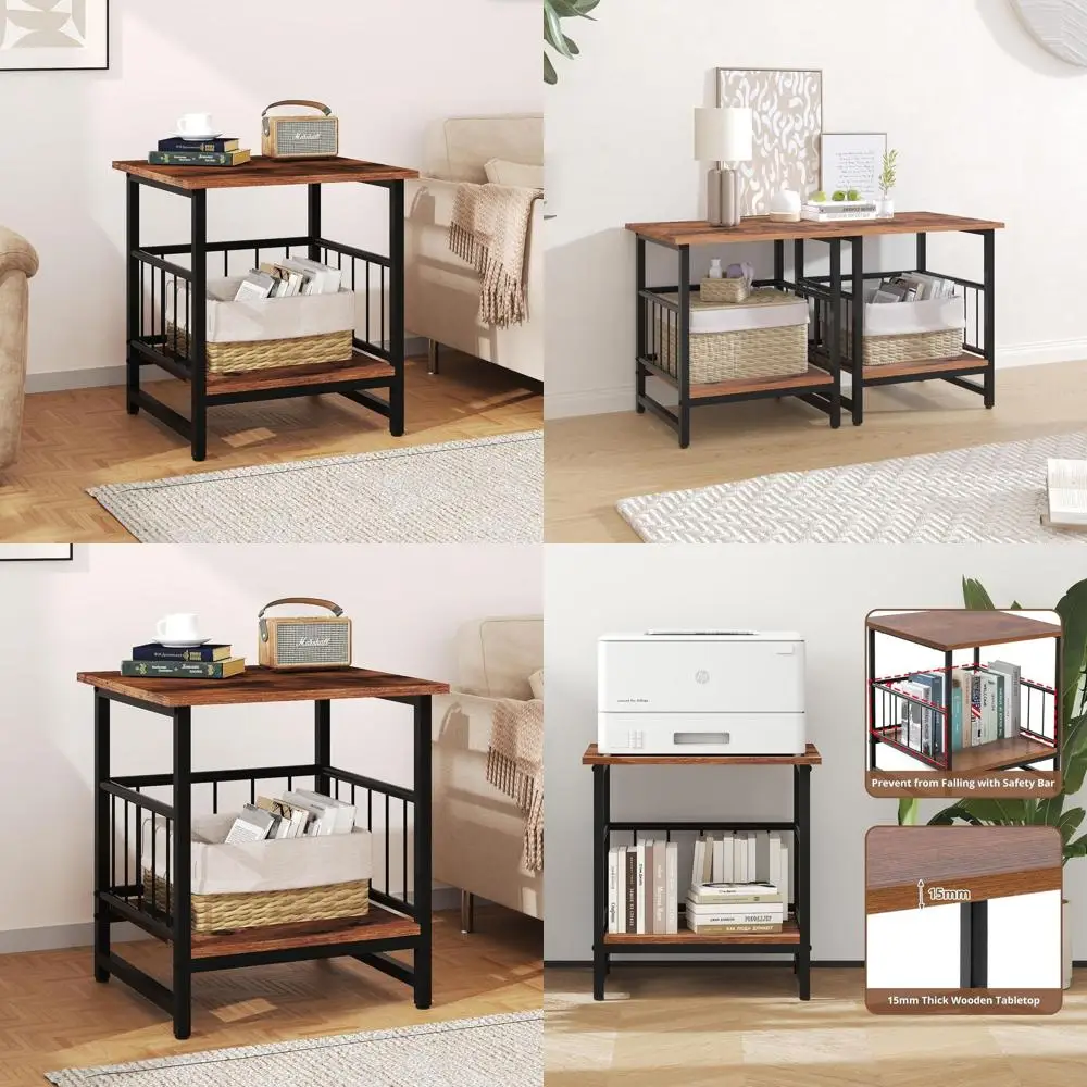 

Rustic Brown 18 Square Nightstand with Storage Shelf, Bedroom End Table, Mini Fridge Stand for Dorms and Kitchen