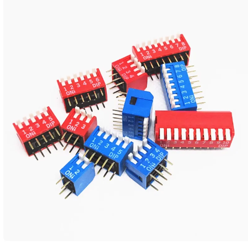 10pcs 2.54mm Slide Type Switch 2 3 4 5 6 8 10P Position Way DIP Red Blue Pitch Toggle Switch