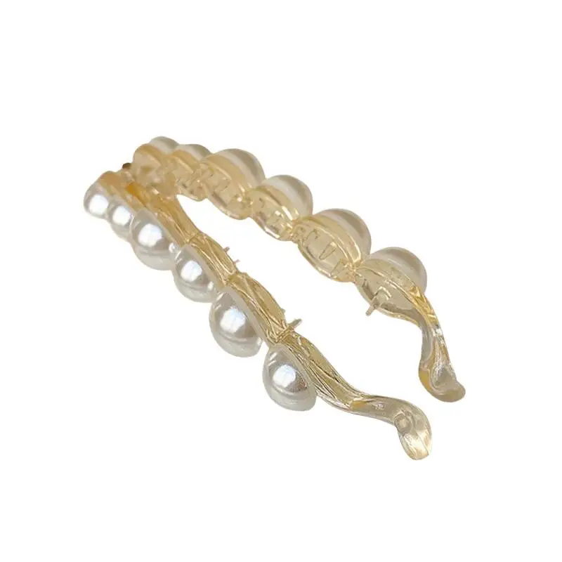 Modische Perlen-Haarnadeln Haarspangen Bananenclips Damen Mädchen Kopfschmuck Pferdeschwanz-Haarklammern Accessoire – Detail 5