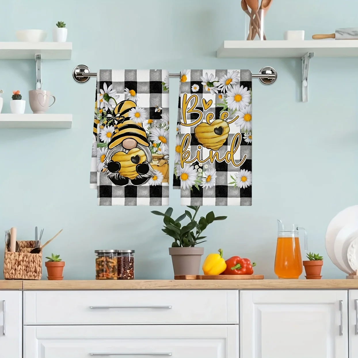 2Pcs, Black and White Checkered Dwarf Honey Kitchen Towels, 40Cm*60Cm Towel Set, Best Kitchen Towels, Super Absorbent Soft Cleaning Cloth, Cooking and Baking Tea Towels, Hand Towels, Cleaning Cloths, Dishcloths, Kitchen Decor, Living Room Decorations, Kitchen Essentials, Home Essentials