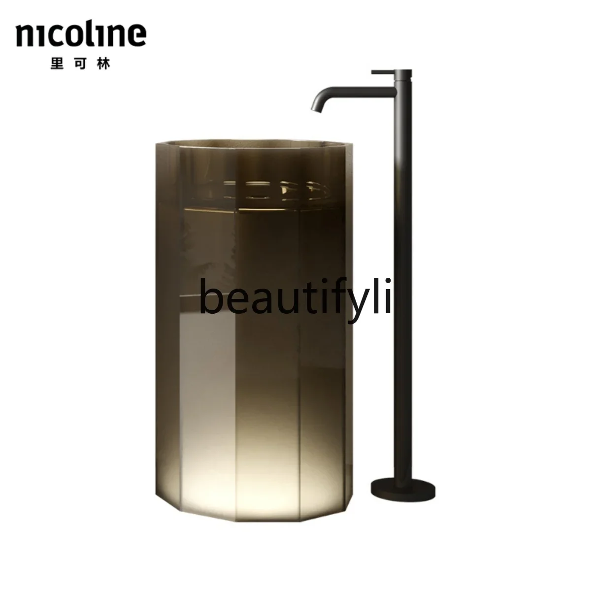 

Color transparent resin artificial stone column basin Household floor crystal wash basin