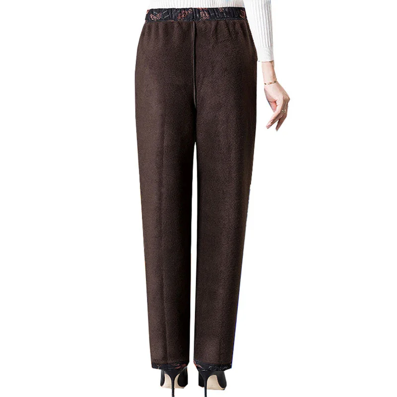 Extra Large Size 9XL Middle-aged Women Pants New Autumn Elastic High Waist Casual Trousers Winter Velvet Female Straight Pants