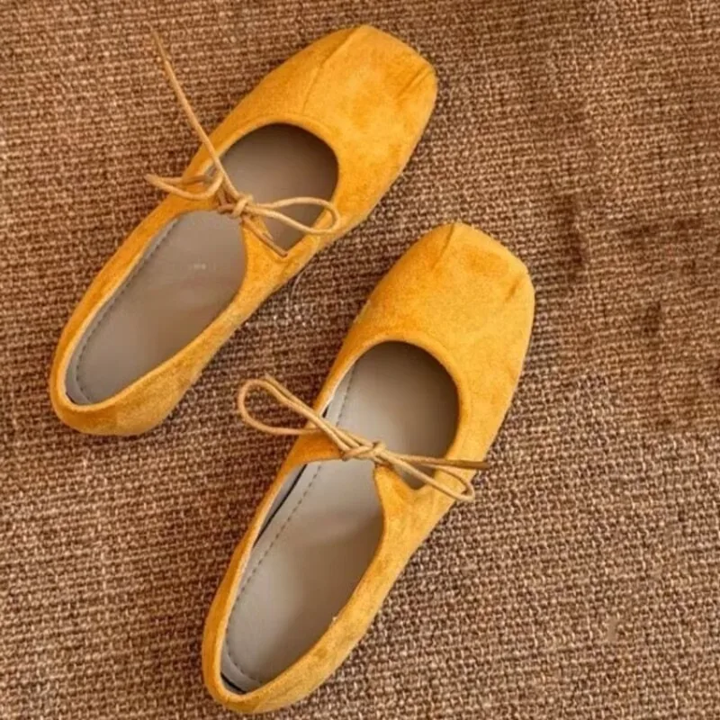 Sepatu Mary Jane Wanita Ujung Persegi Sepatu Flat Kasual Berenda Sepatu Lembut Nyaman Sepatu Pantofel Balerina Sepatu Flat Balet Dangkal Wanita