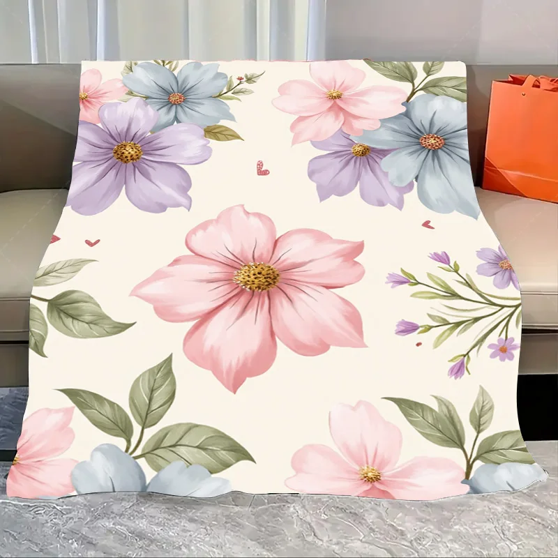 

1pc Flannel Blanket Chic Floral Print Throw Blanket for Cozy Living Room Decor
