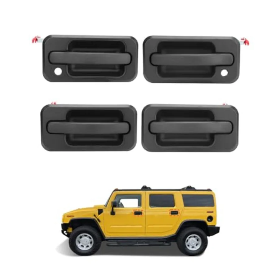 

Exterior Door Handle Set 4PCS,Compatible with 2003-2009 Hummer H2, Textured Black, Left Driver Right Passenger, OE# 15104792 10