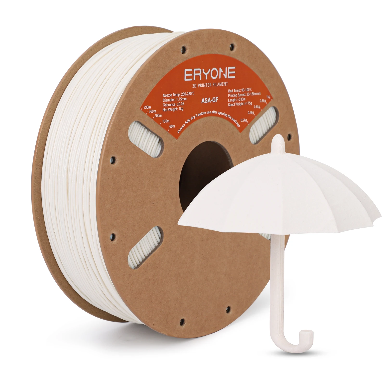 ERYONE 3/10KG ASA-GF-filament, 3D-printen ASA glasvezelfilament, 1,75 mm +/- 0,03 mm, 1 kg (2,2 lbs)/spoel
