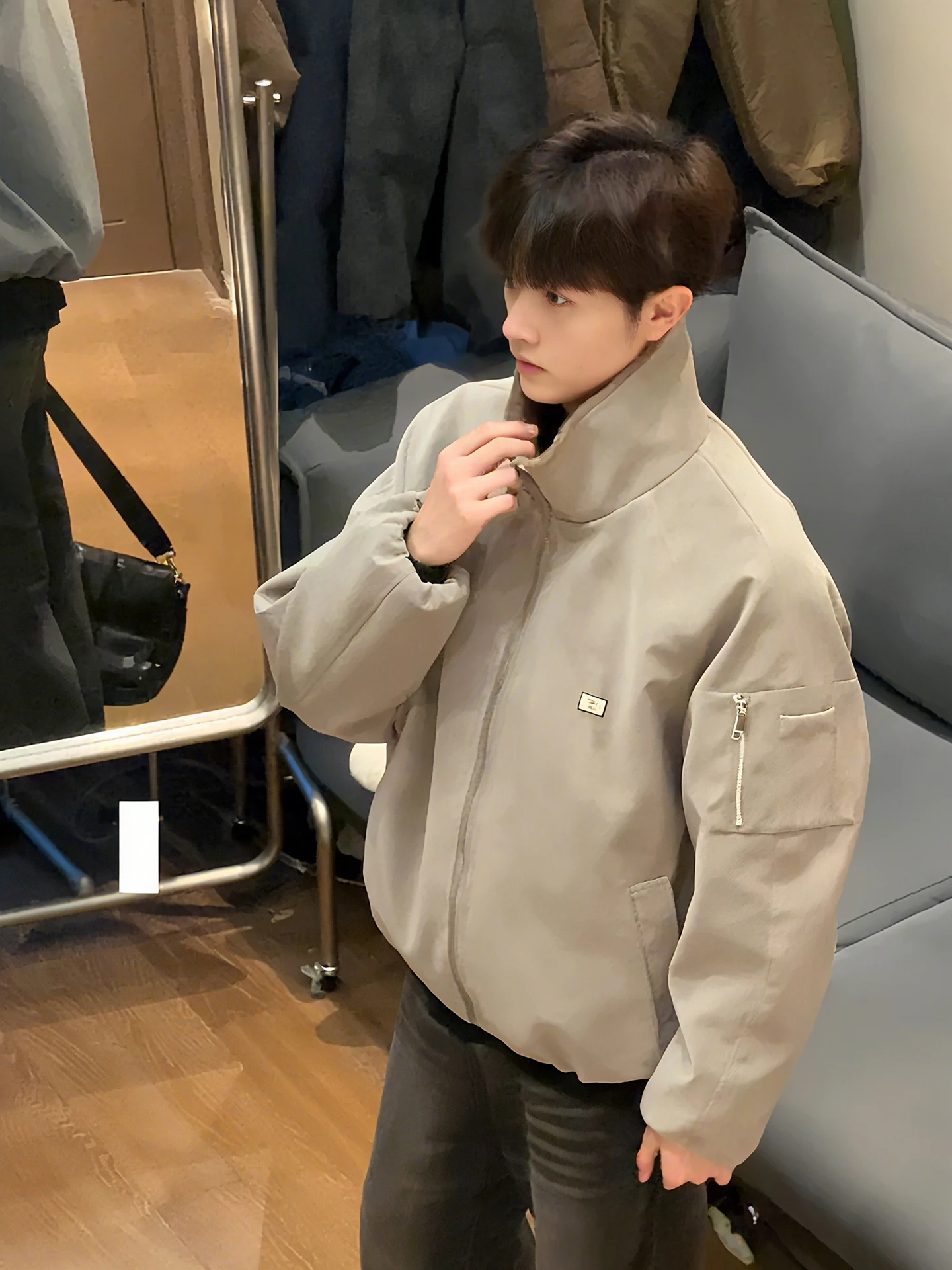 

Мужское хлопковое пальто из искусственной кожи на меховой подкладке Thiened Winter Jaet, теплое хлопковое пальто в стиле ретро, американская одежда Sle ort