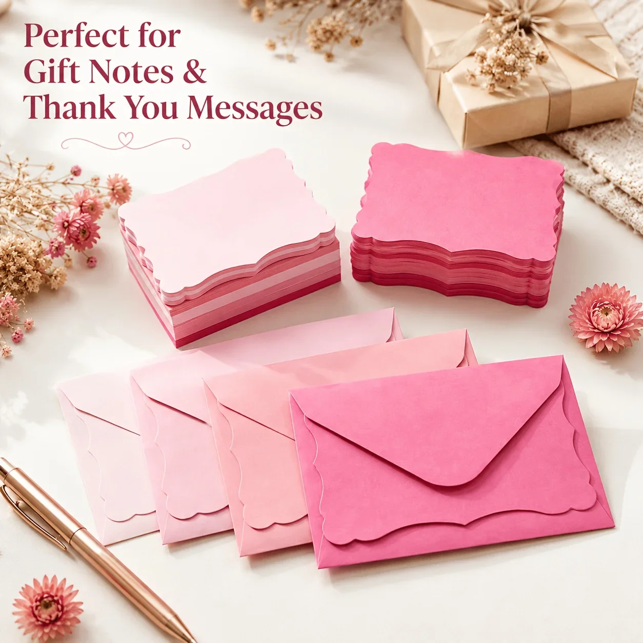 20pcs Mini Envelope and Note Card Set, 10 Small Envelopes with 10 Scalloped Blank Cards, Assorted Pastel Shades for Gift Notes