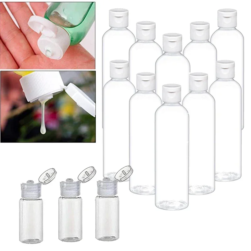 10Pcs Empty 5-100ML Mini Clear PET Plastic Bottles with Flip Caps Travel Sample Container For Liquids Shampoo Lotion Conditioner