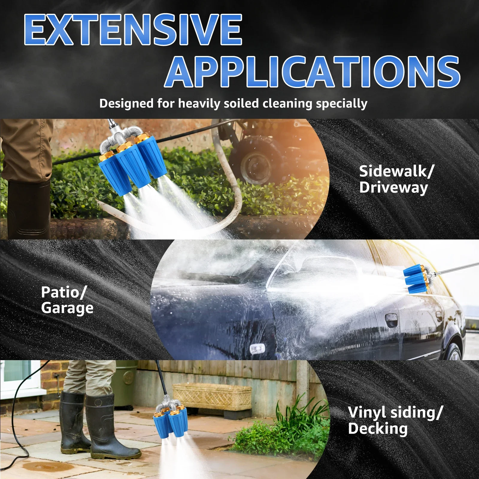 4 in1 4000 PSI Turbo Nozzle 360° Rotating Pressure Washer Nozzle with 1/4 Inch Quick Connector Four heads Sprayer Tips