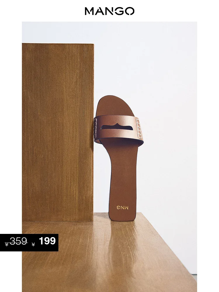 

Mango Women's Leather Flat Bottom Sandals Comfortable Portable Spring Summer Fashion Footwear round Toe Slip-On Casual Shoes