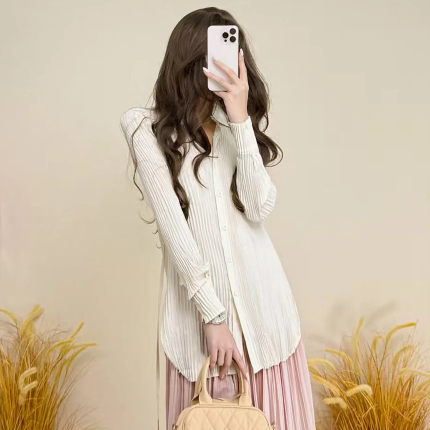 Miyake Fold 2025 Spring and Autumn Commuting Shirt Women's Versatile Loose Coat Casual Solid Color Lightweight Fashion Shirt