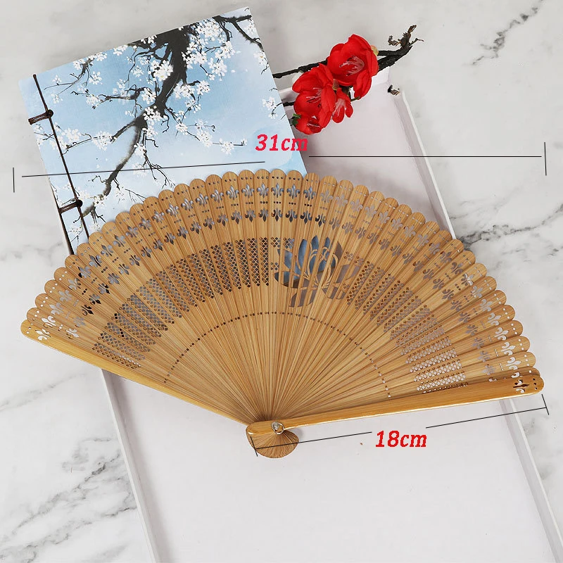 Handheld Foldable Fan, Carved Hollow, Full Bamboo Fan, Elegant Folding Fans for Party, Wedding Dancing Decoration, Chinese Style