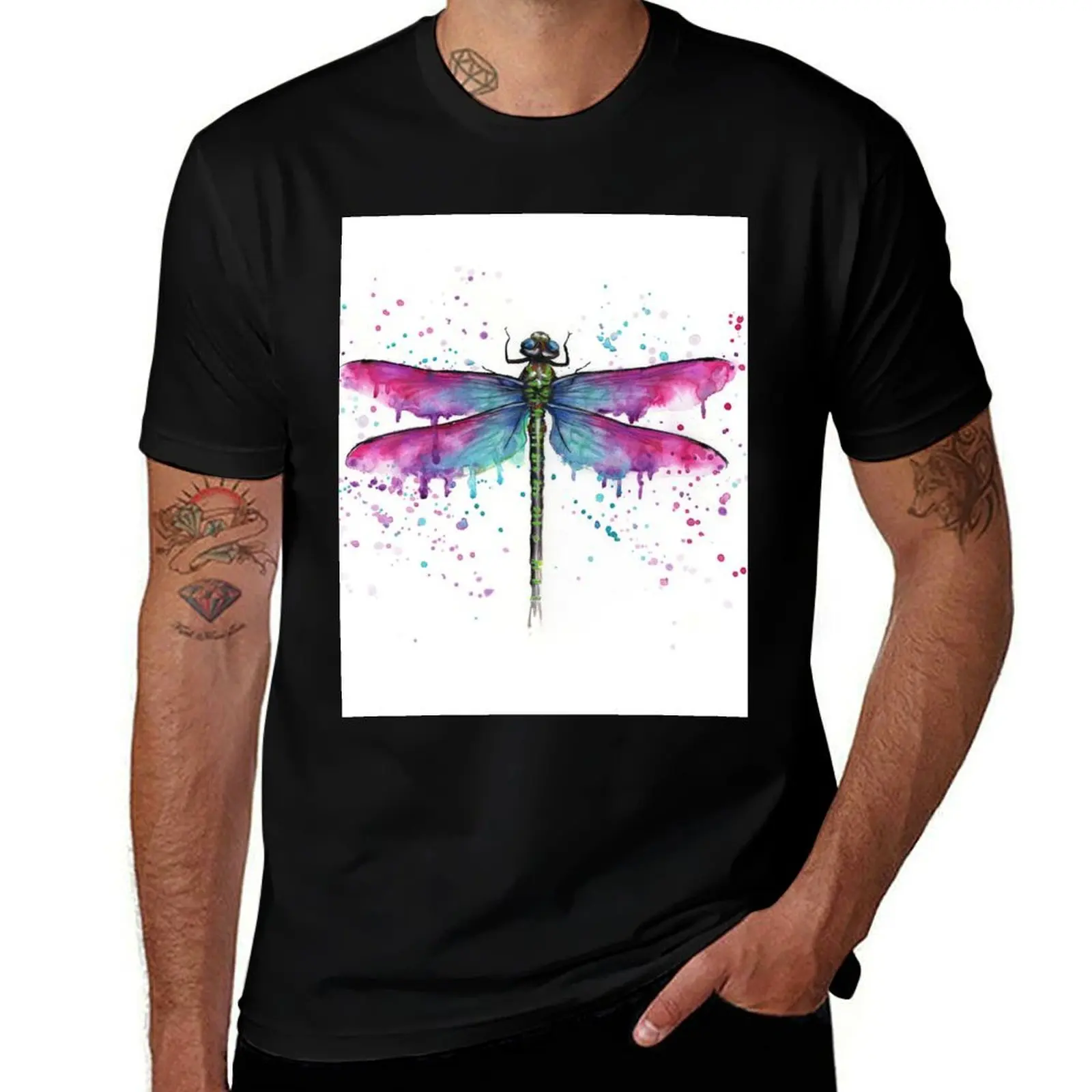 

Dragonfly Watercolor Art T-Shirt Christmas Casual Tee Shirt