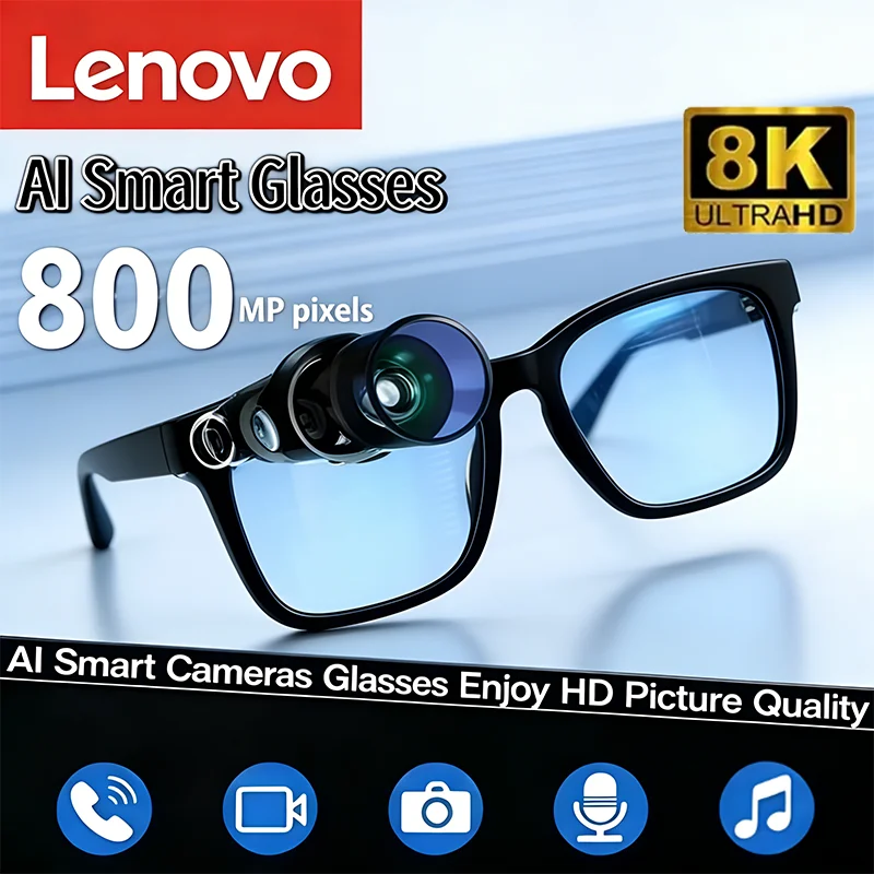 레노버 2026 신형 8K 블루투스 AI 안경 1200MP HD 카메라 챗 GPT 음성 비서 음악 플레이어 번역 통화 스마트 선글라스
