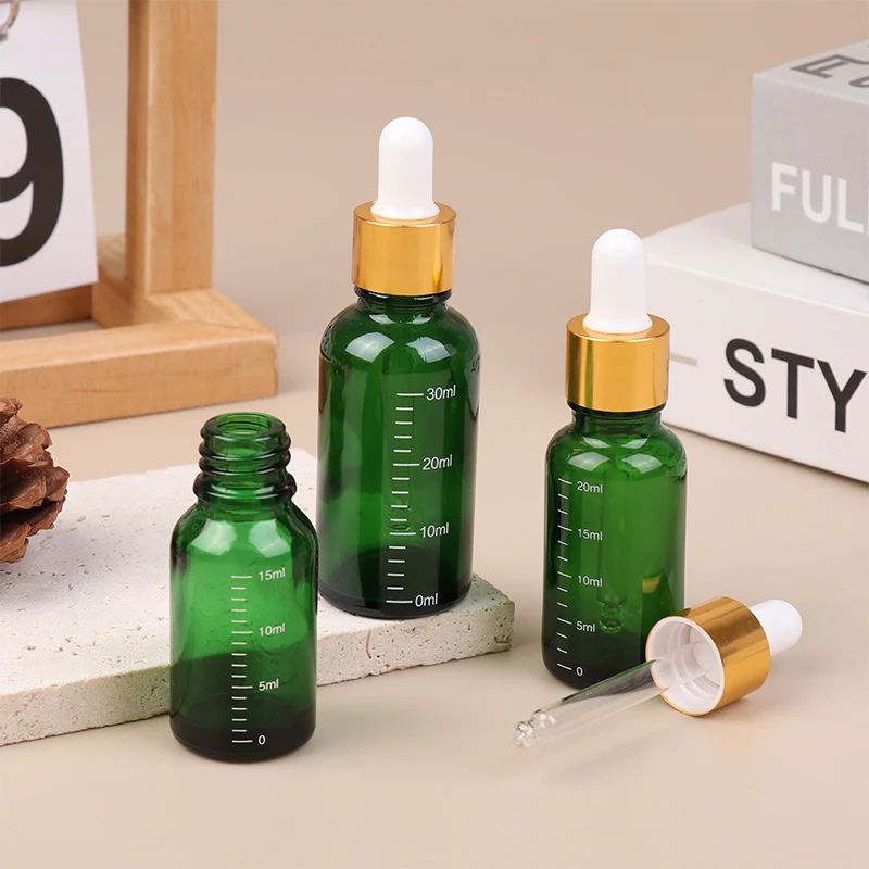 Green Glass Dropper Bottles 5ml-100ml with Scale Reagent Eye Drop Aromatherapy Liquid Pipette Bottle for Travel Refillable