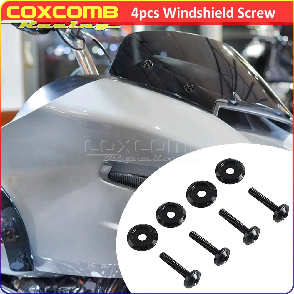 

4pcs Windshield Bolt Washers M5 Screw Gasket Motorcycle Wind Deflectors Screws Nuts For Harley Touring Road Glide FLTRX Aluminum