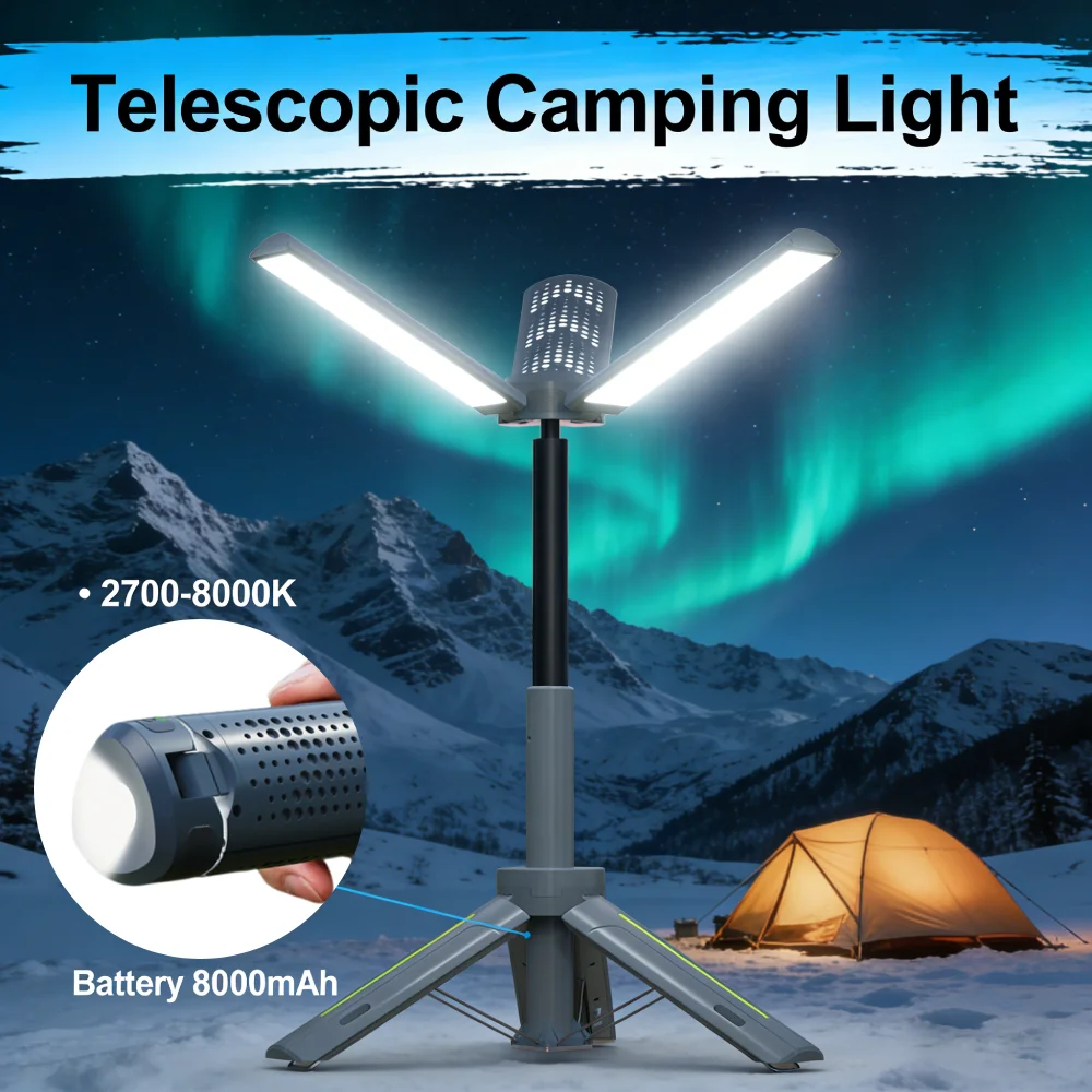 伸縮式防水懐中電灯-8000mah-バッテリー付き-ハイキング、釣り、旅行、緊急用のポータブル懐中電灯