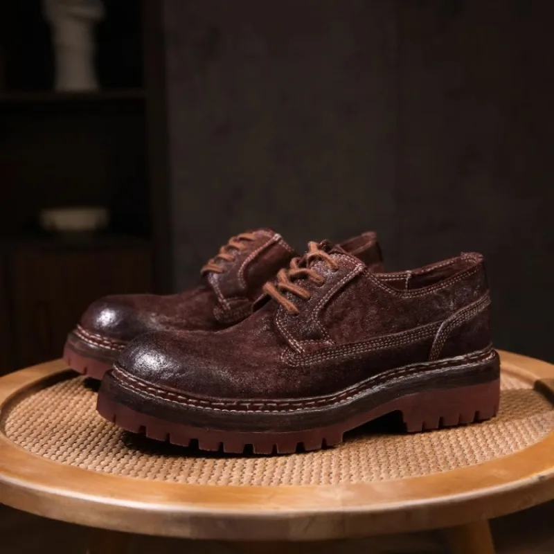 

Handmade Retro Men Work Shoes Genuine Leather Thick Sole Casual Big Round Toe Derby Shoes Outdoor Hiking Desert Shoes