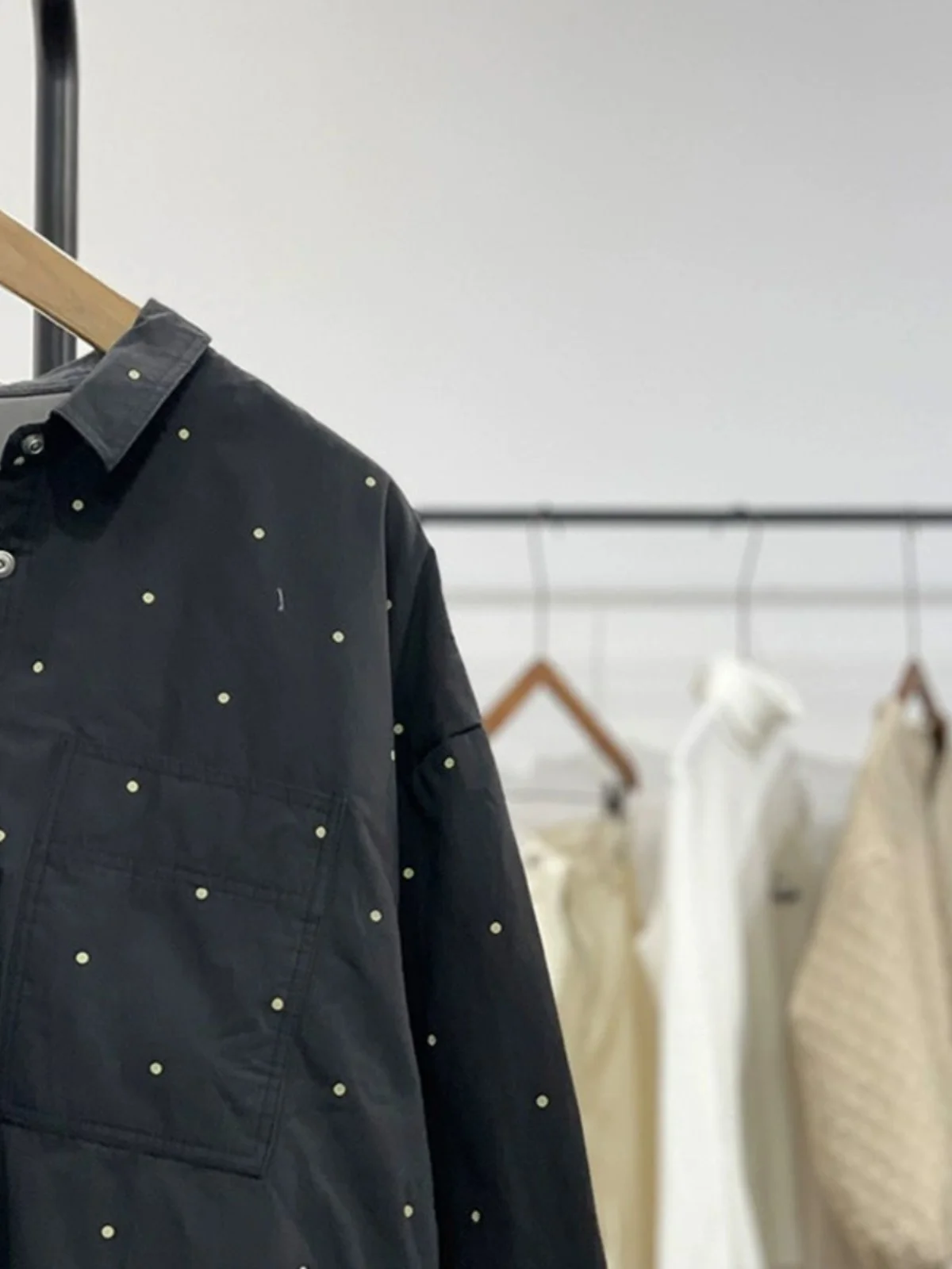 Leichte Baumwolle irt Jaet Damen Herbst Winter Lose Unregelmäßiger Kragen Lang Sve Pendeln Sle rundes Punktmuster