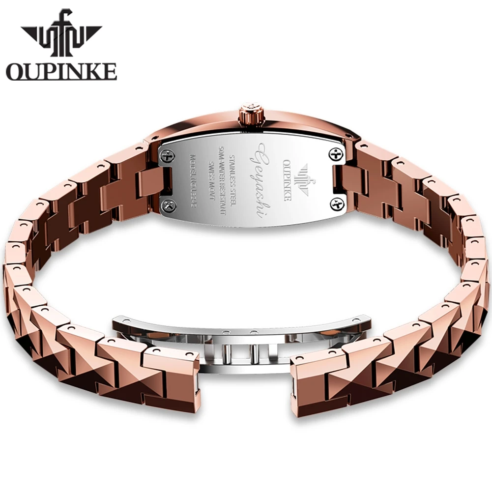 OUPINKE ساعات نسائية موضة فاخرة ارتفع الذهب التنغستن الصلب حزام الياقوت مرآة الأصلي حركة الكوارتز السويسرية مقاوم للماء
