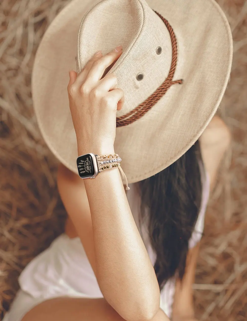 TOYOUTHS Boho Natural Bead Band for Apple Watch 41mm 40mm 38mm Women Adjustable Wrap Bracelet for iwatch Series 8 7 SE 6 5 4 3 2