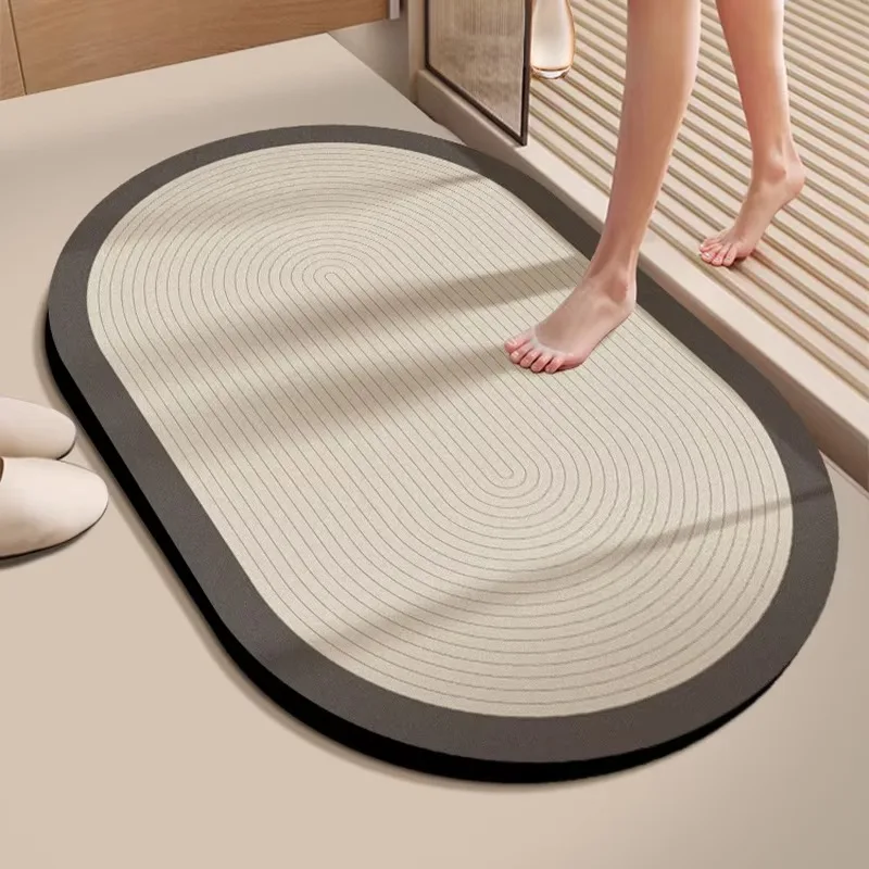 VIKAMA Oval-Edged Bathroom Doormat, for Shower Enclosures and Balconies—Absorbs Water, Non-Slip, and Style-Enhancing Home Decor