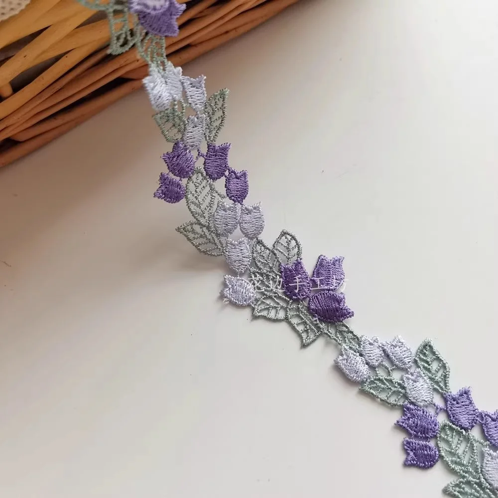 1 Yard Purple Orange Flower Embroidery Ribbon Lace Fabric Sticker DIY Sewing Supplies 3.7CM Wide