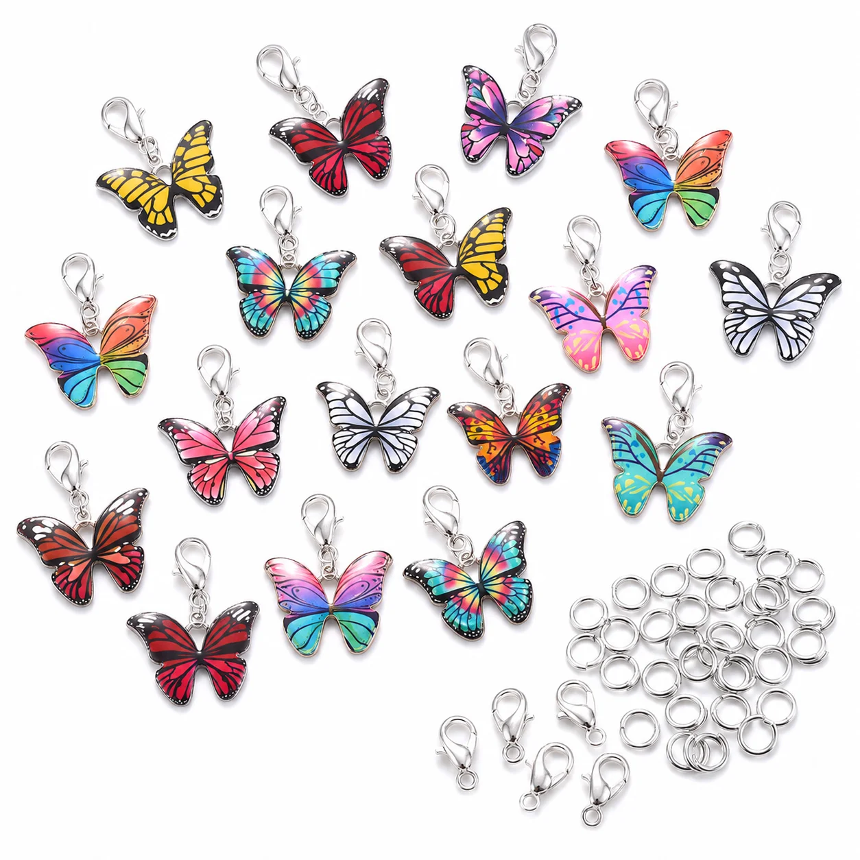 24-teiliges Zufälliges Schmetterling-Anhänger-Set mit Karabinerverschluss für DIY Halsketten, Armbänder, Ohrringe, Schlüsselanhänger und Taschenanhänger – Detail 4