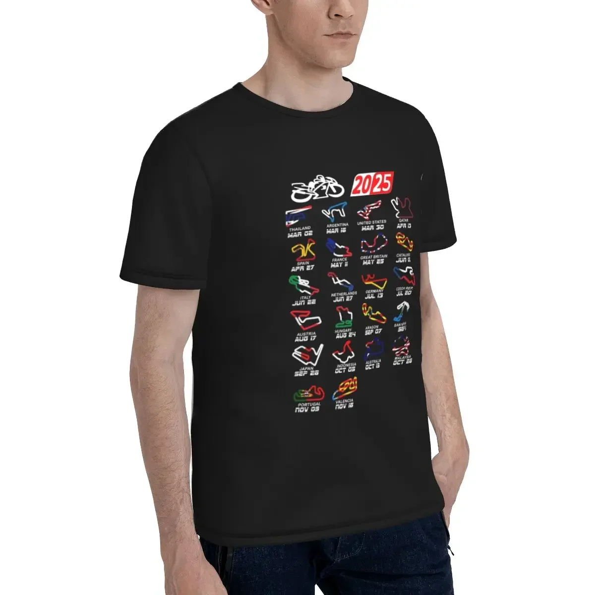 Calendar Season  MotoGp Circuits T-Shirt for Men polyester T Shirts Men's Tees Short Crew Neck Summer Clothes Tops