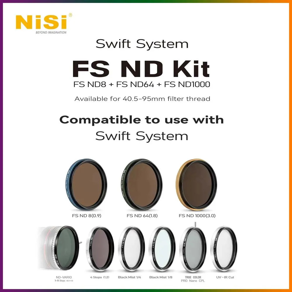 

NiSi Swift System FS ND Kit FS ND8 ND64 ND1000 Camera Filter Compatible with Swift System Available for 40.5-95mm Filter Thread