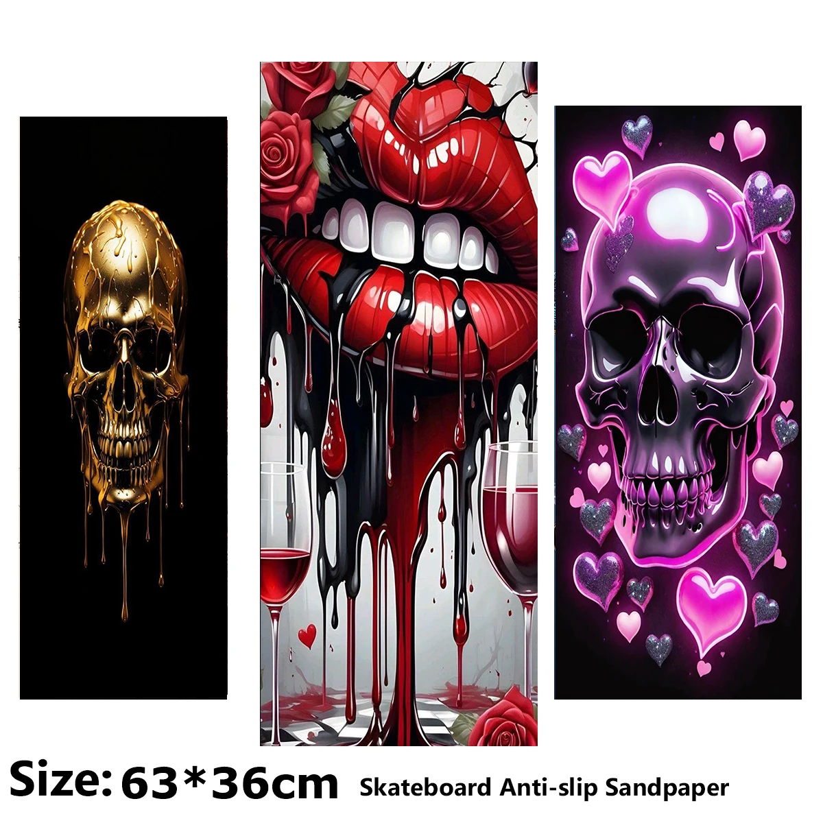 

Sexy Bloody Big Lips Love Heart Skull Pattern Electric Scooter Anti-slip Sticker Sandpaper Skateboard Grip Tape Sheet 63*36cm