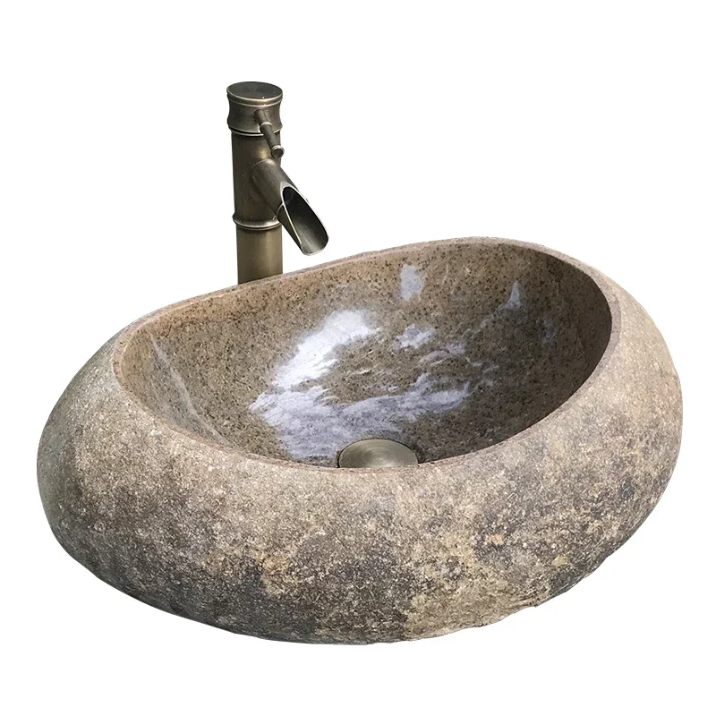 

Natural Pebble Wash Basin Outdoor Stone Washbasin Courtyard Rough Stone Pool Garden Retro Table Basin Outdoor