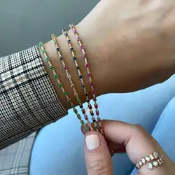 Geometric CZ Tennis Bracelets for Women with Multicolor Stones Gold Plated with17cm Chain Fashion Women's Jewelry Trending