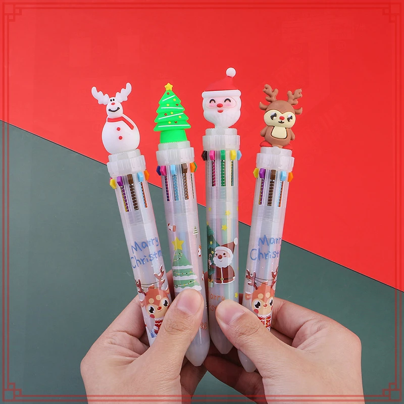 12 Pcs Wholesale Christmas 10 Colors Ballpoint Pens Cute Prize Gift Colorful Pen Hand Account